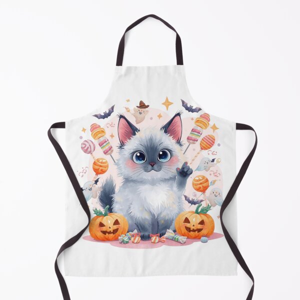 Item preview, Fluffy Grey Halloween Cat with Lollipop Treats designed and sold by Siamcatshop.