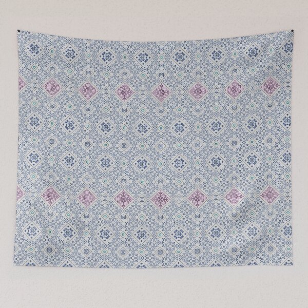 Item preview, Intricate cross-stitch pattern with blue and burgundy diamond motifs designed and sold by juthamas8426.
