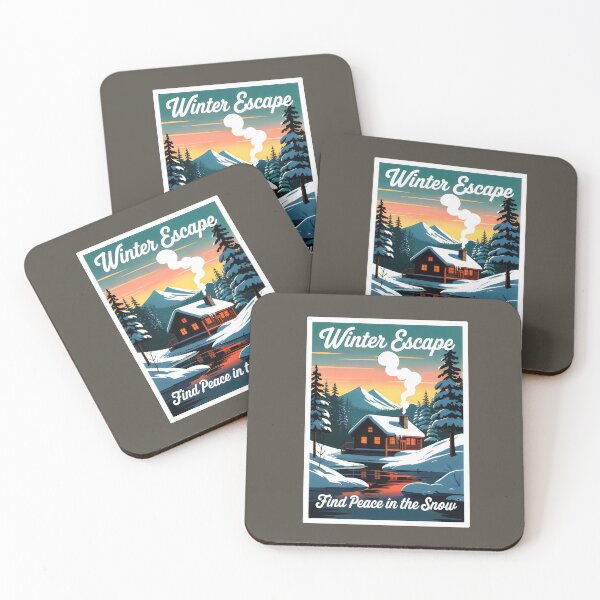 Item preview, Snowy Forest Cabin with Chimney Smoke and Orange Sunset designed and sold by SplashTastic.