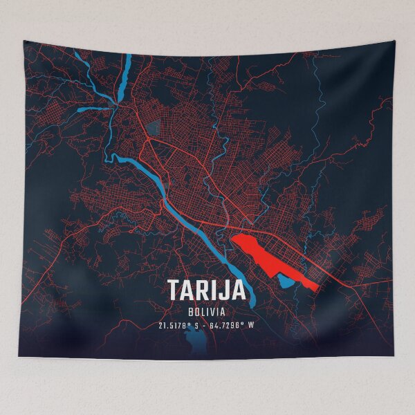 Item preview, Tarija Red & Blue Minimalist Map designed and sold by HomeLivingCo.