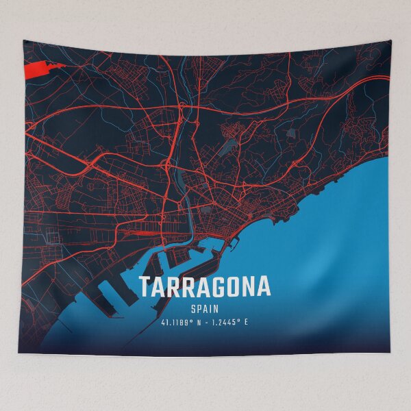 Item preview, Tarragona Red & Blue Minimalist Map designed and sold by HomeLivingCo.