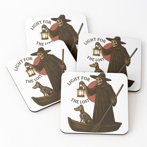 Item preview, Light for the Lost – Reaper in a Boat with Red Moon and White Lantern Glow  designed and sold by Les-Ink-Studio.