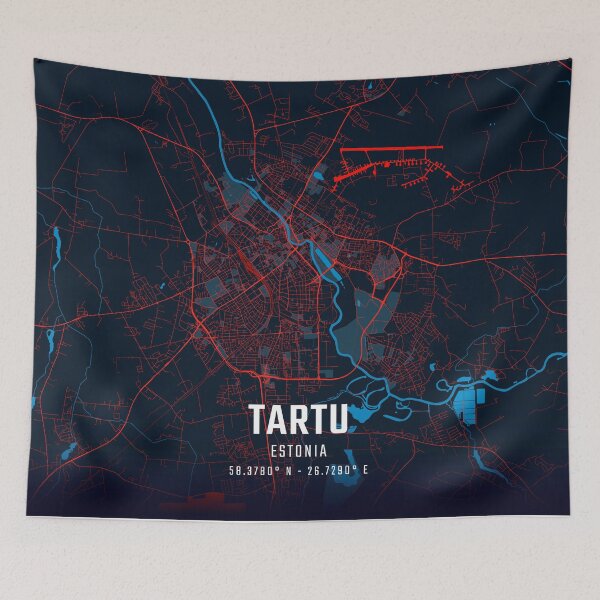 Item preview, Tartu Red & Blue Minimalist Map designed and sold by HomeLivingCo.