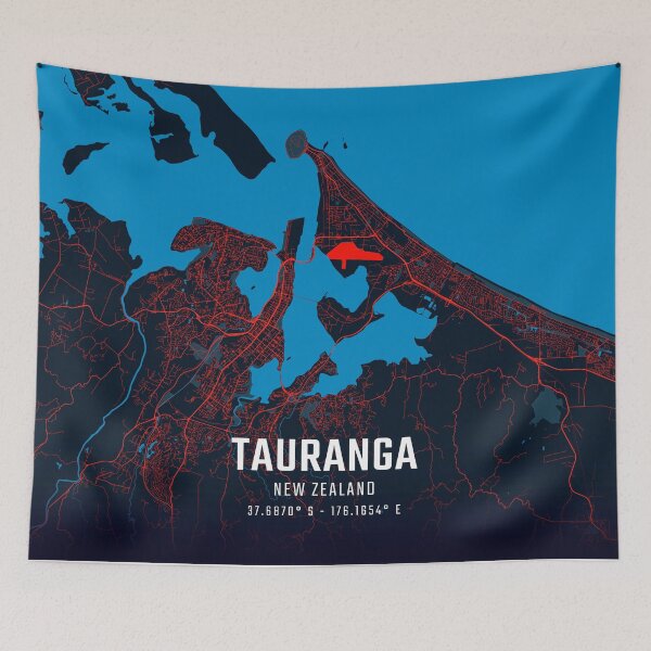 Item preview, Tauranga Red & Blue Minimalist Map designed and sold by HomeLivingCo.