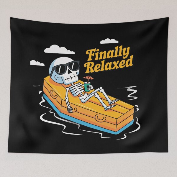 Item preview, Finally Relaxed – Funny Skeleton Floating on Coffin Pool Float | Dark Humor Beach Design colored designed and sold by Ammar Studio.