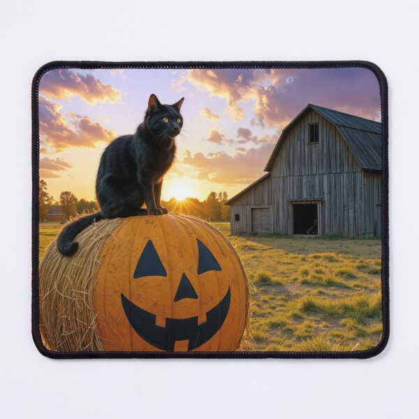 Item preview, Black Cat On a Halloween Hay Bale designed and sold by Maria Dryfhout.