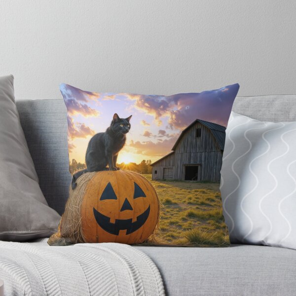 Item preview, Black Cat On a Halloween Hay Bale designed and sold by Maria Dryfhout.