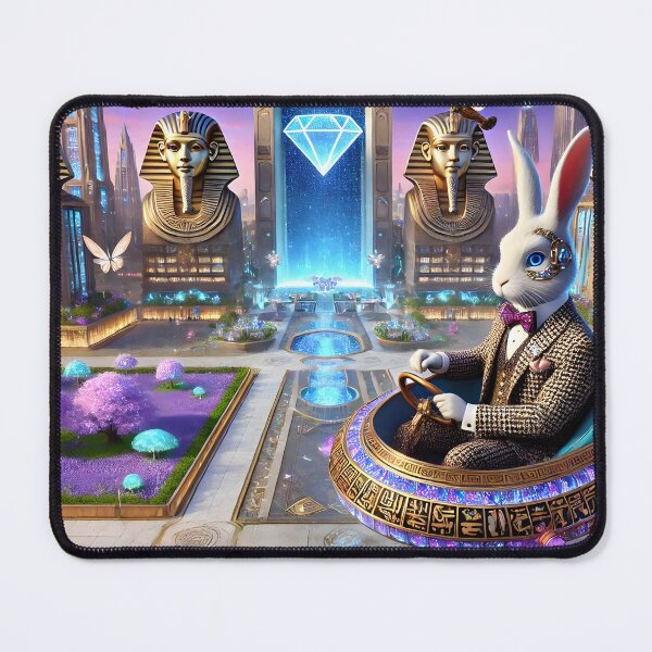 Item preview, A cyborg rabbit in a tweed suit aboard a flying car 002L10P178TH4TH6KE9 designed and sold by OsirizyahDesign.