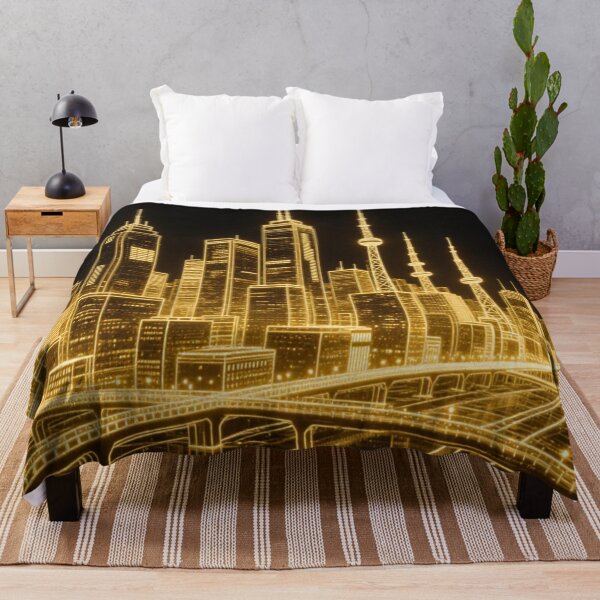 Item preview, Golden Lines of the Future – Neon City Architecture Art designed and sold by ArtiQreate.