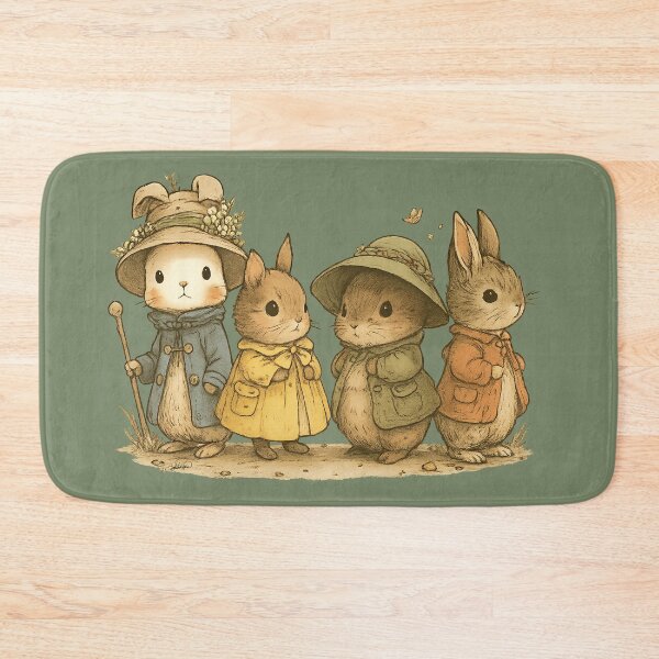 Item preview, Four Rabbit Friends in Coats | Vintage Watercolor Children's Illustration | Vintage Fantasy Illustration | Classic Fairy Tale Children's Illustration designed and sold by DakotaPoppin.