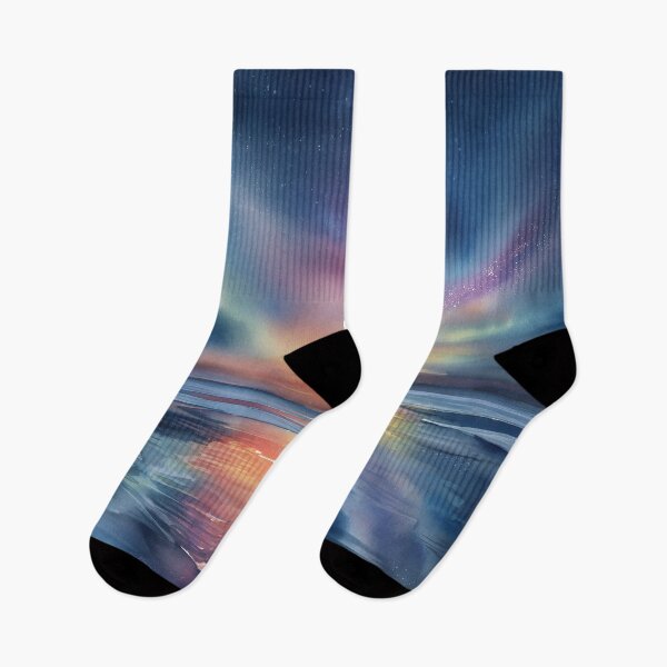 Item preview, Aurora Horizon Watercolor | Northern Lights Sky Reflection Art designed and sold by solynneart.