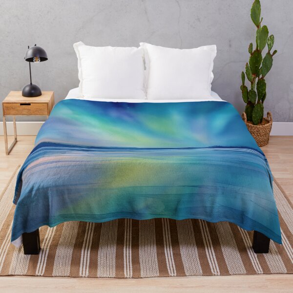 Item preview, Aurora Over Frozen Lake | Northern Lights Watercolor Landscape designed and sold by solynneart.