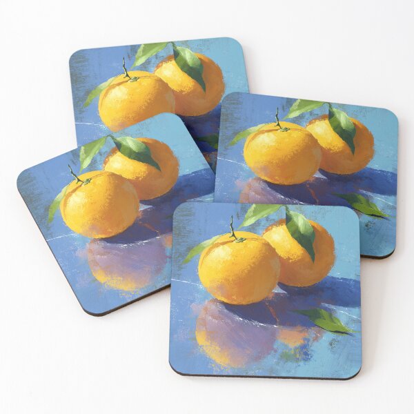 Item preview, Oranges with Green Leaves on Blue Canvas designed and sold by Venon28.