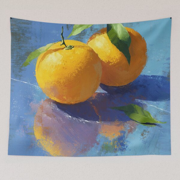 Item preview, Oranges with Green Leaves on Blue Canvas designed and sold by Venon28.
