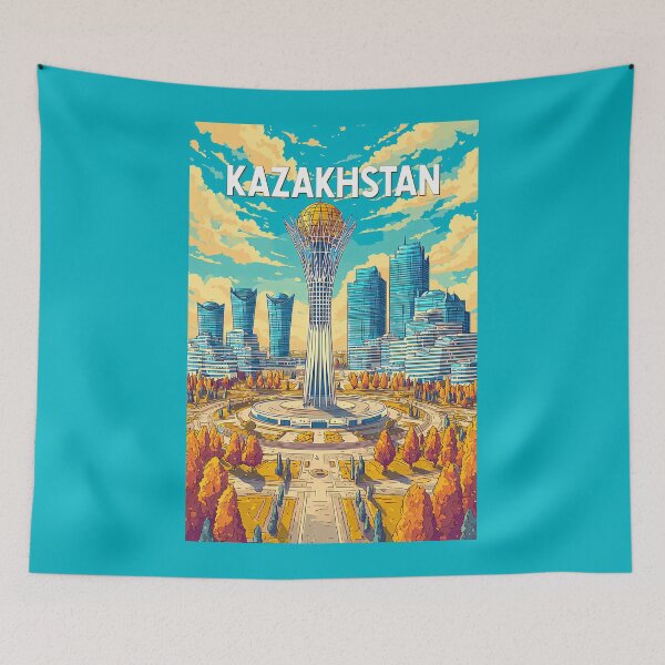 Item preview, Kazakhstan Illustration Travel Art Vintage designed and sold by KrisSidDesigns.