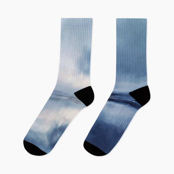 Item preview, Stormy Reflection Watercolor | Blue Mist Horizon Landscape designed and sold by solynneart.