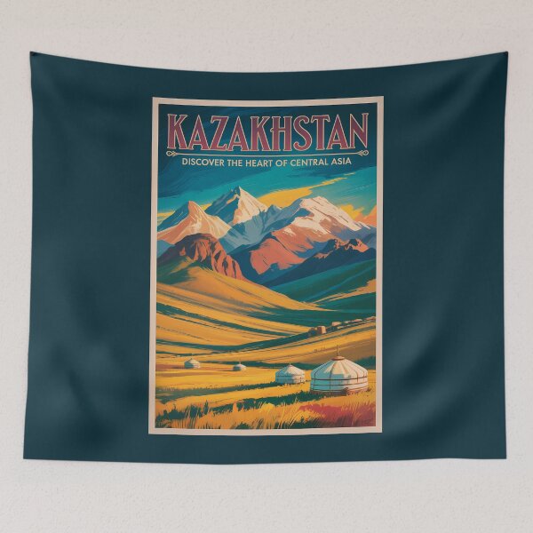 Item preview, Kazakhstan Steppes Illustration Travel Art Vintage designed and sold by KrisSidDesigns.