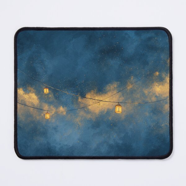 Item preview, Golden Lanterns in the Night Sky | Dreamy Blue and Gold Watercolor designed and sold by solynneart.