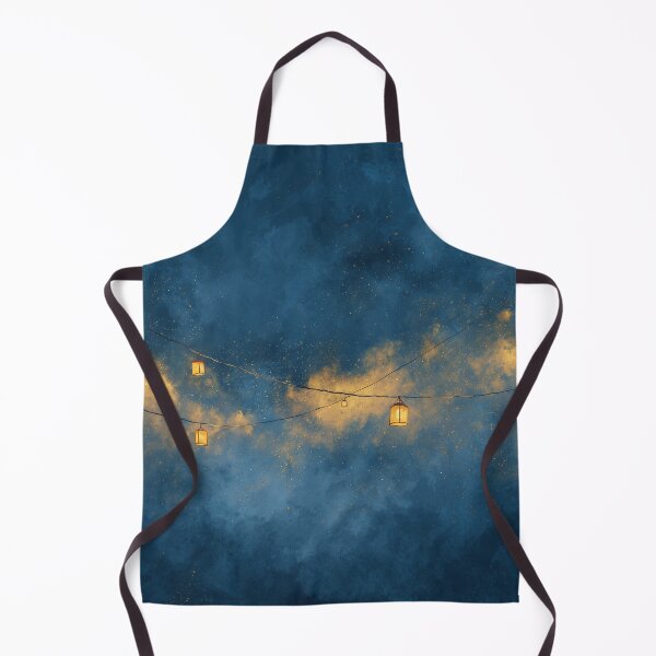 Item preview, Golden Lanterns in the Night Sky | Dreamy Blue and Gold Watercolor designed and sold by solynneart.
