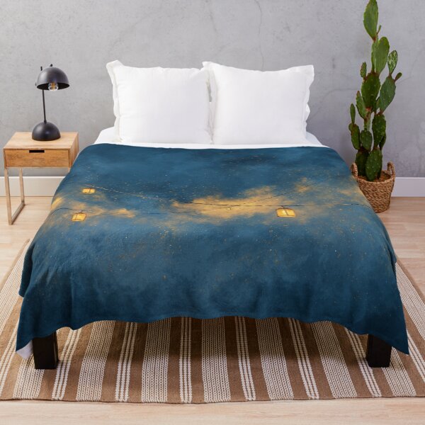 Item preview, Golden Lanterns in the Night Sky | Dreamy Blue and Gold Watercolor designed and sold by solynneart.