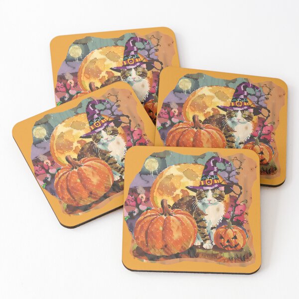 Artikelvorschau, Süße Halloween-Katze und Kürbisse entworfen und verkauft von ByNicoleSara.