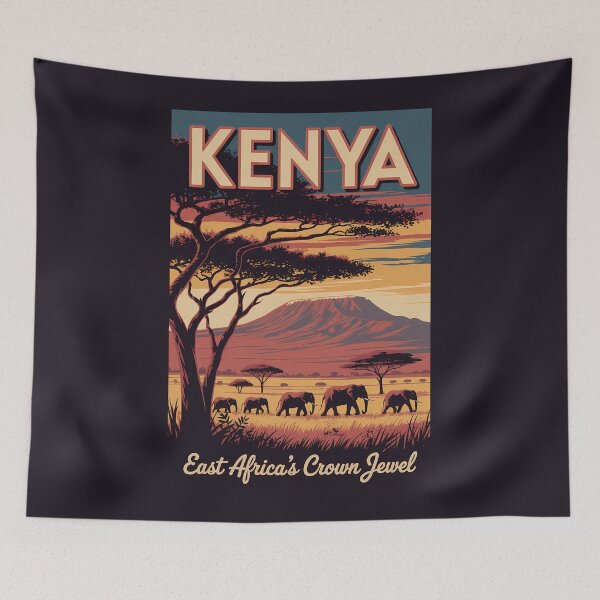 Item preview, Kenya Elephants Illustration Travel Art Vintage designed and sold by KrisSidDesigns.