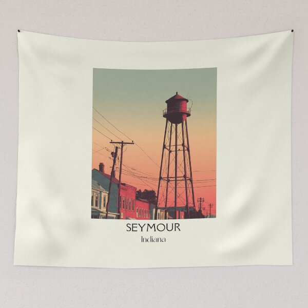 Item preview, Seymour Indiana Water Tower | Railroad Town Sunset Poster designed and sold by TuncGK.