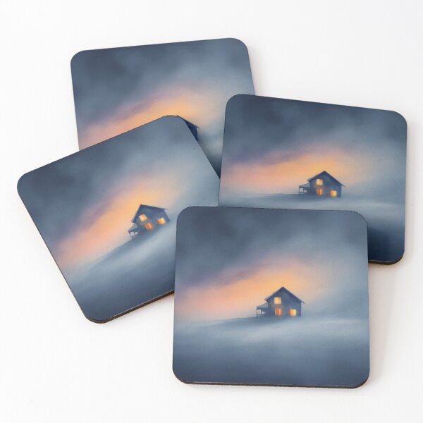 Item preview, Cozy House in the Mist | Warm Light Winter Watercolor Landscape designed and sold by solynneart.