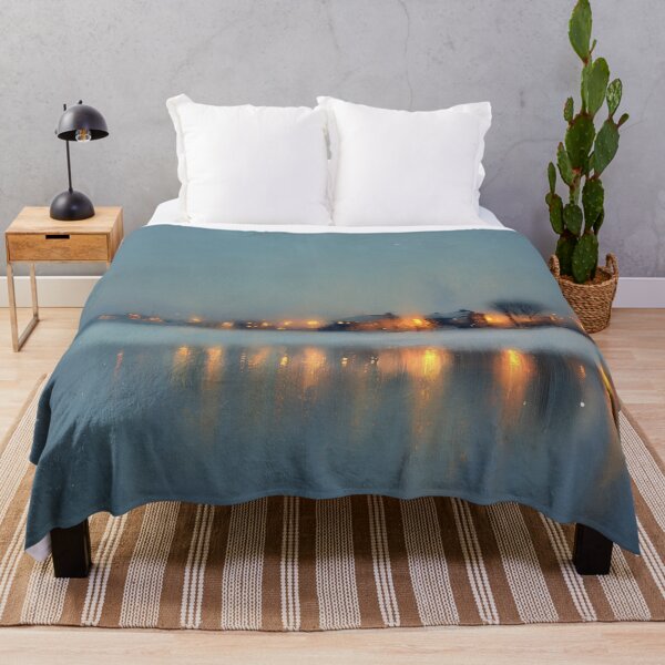 Item preview, Winter Reflections Watercolor | Cozy Village Lights by the Lake designed and sold by solynneart.