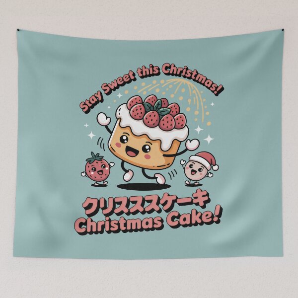 Item preview, Kawaii Christmas Cake and Strawberry Duo in Festive Teal Scene designed and sold by SplashTastic.