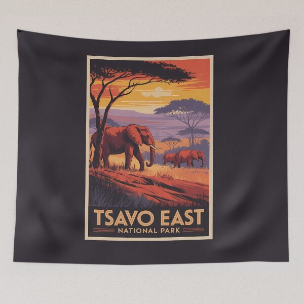 Item preview, Tsavo East National Park Kenya Illustration Travel Art Vintage designed and sold by KrisSidDesigns.