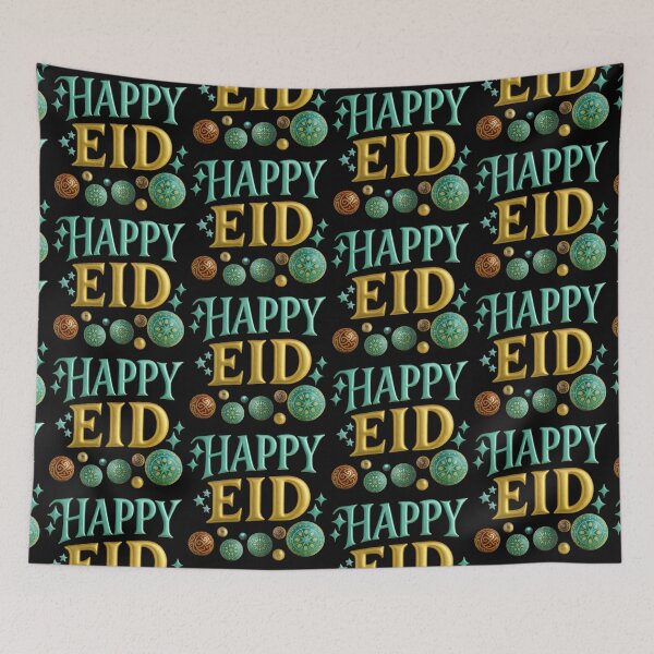 Item preview, Elegant "Happy Eid" 3D Teal & Gold Ornamental Celebration designed and sold by D-Islamic.