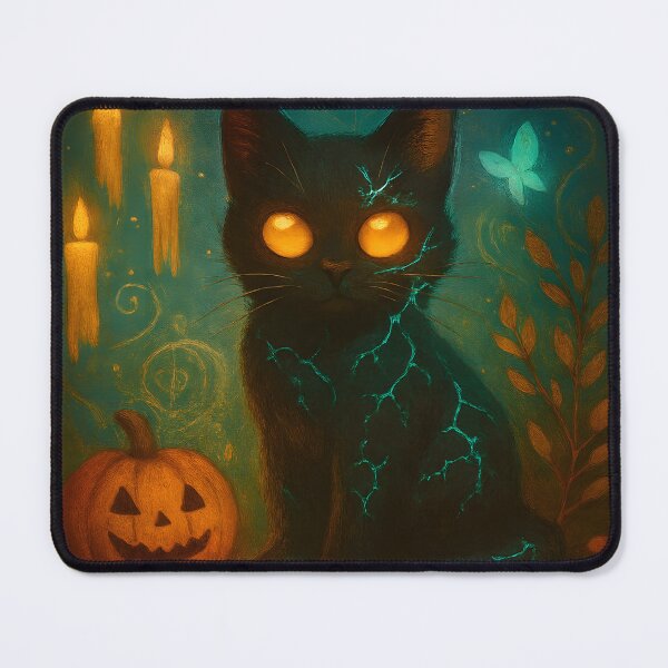 Item preview, Mystic Halloween Cat with Glowing Eyes and Pumpkin designed and sold by FusionGaze.