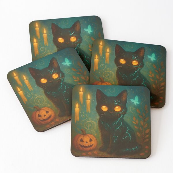 Item preview, Mystic Halloween Cat with Glowing Eyes and Pumpkin designed and sold by FusionGaze.