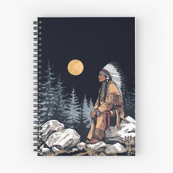Item preview, Majestic Native American Chief Sitting under the moon light on a Rock in the Forest designed and sold by Caira-Design.