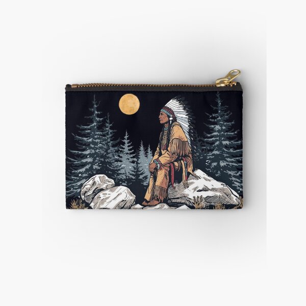 Item preview, Majestic Native American Chief Sitting under the moon light on a Rock in the Forest designed and sold by Caira-Design.