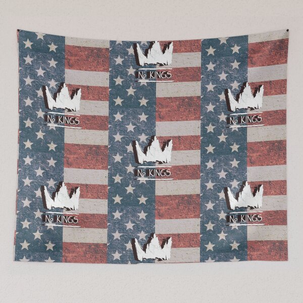 Item preview, No Kings in America - Simple and minimal No king icon - no crown chalk hand drawn likedrawn icon with American Flag background | white designed and sold by ZechJohnRB.