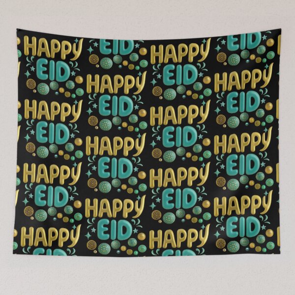 Item preview, "Happy Eid" 3D Gold & Teal Contemporary Celebration designed and sold by D-Islamic.