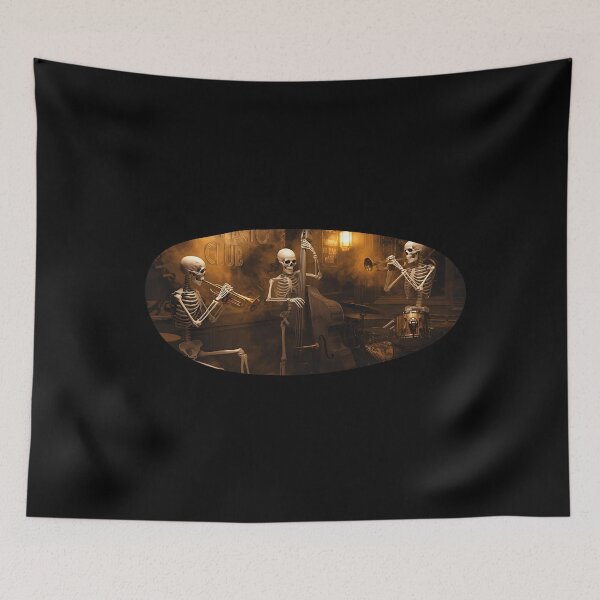 Item preview, Skeleton Musicians in Smoky Jazz Scene designed and sold by ChicTrendz.