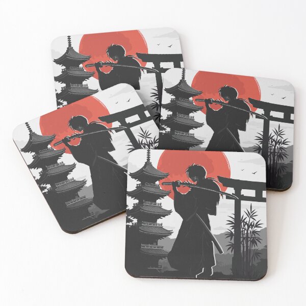 Item preview, Rurouni Kenshin - Samurai Sunset Art with Japanese Temple and Torii Gate designed and sold by T-Chou.