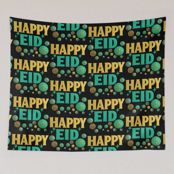 Item preview, "Happy Eid" 3D Gold & Teal Contemporary Celebration (V.2) designed and sold by D-Islamic.