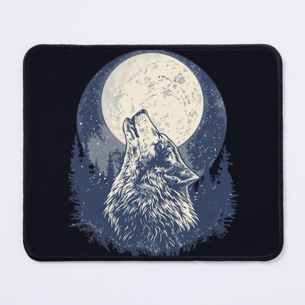 Item preview, Mystical Wolf Howling at Full Moon in Forest | Vintage Engraving Style Wildlife Art designed and sold by Caira-Design.