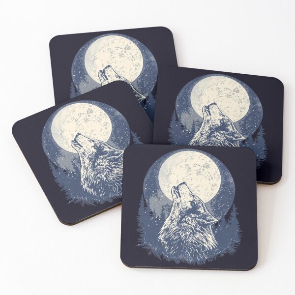 Item preview, Mystical Wolf Howling at Full Moon in Forest | Vintage Engraving Style Wildlife Art designed and sold by Caira-Design.