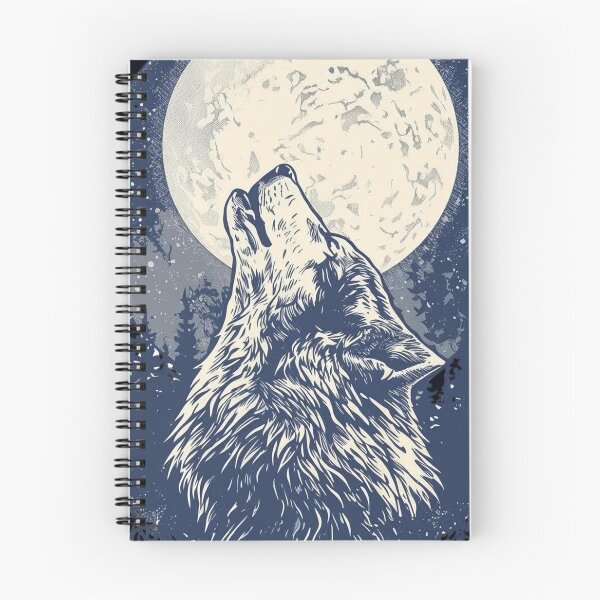 Item preview, Mystical Wolf Howling at Full Moon in Forest | Vintage Engraving Style Wildlife Art designed and sold by Caira-Design.