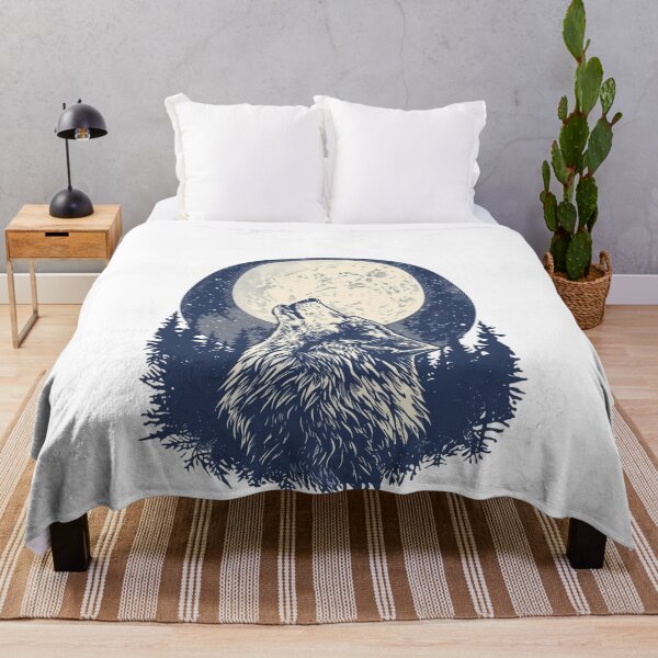 Item preview, Mystical Wolf Howling at Full Moon in Forest | Vintage Engraving Style Wildlife Art designed and sold by Caira-Design.