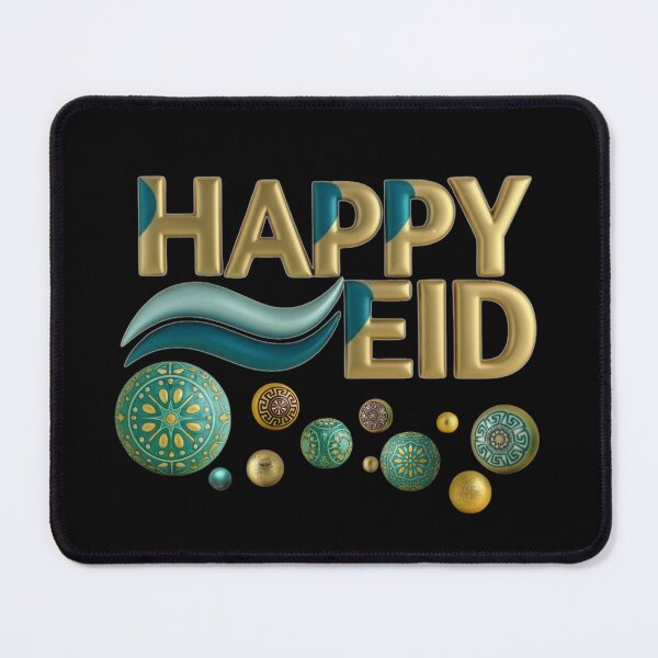 Item preview, "Happy Eid" 3D Gold & Teal Contemporary Celebration Art designed and sold by D-Islamic.