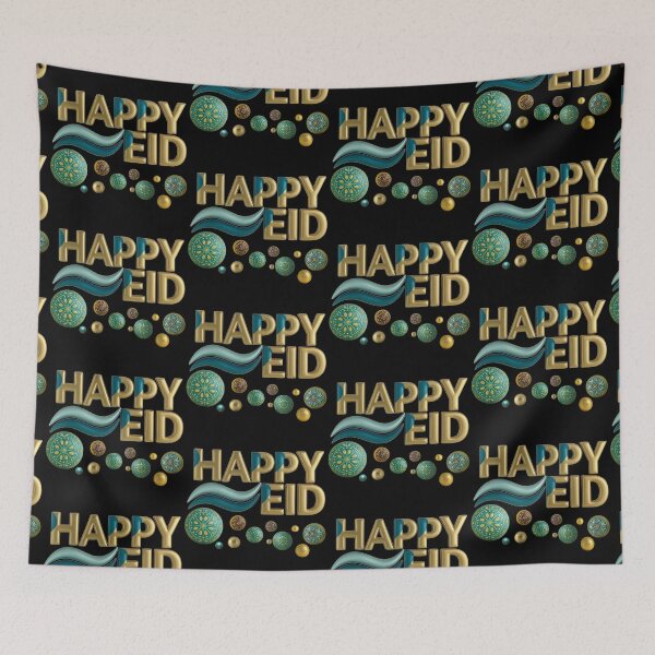 Item preview, "Happy Eid" 3D Gold & Teal Contemporary Celebration Art designed and sold by D-Islamic.