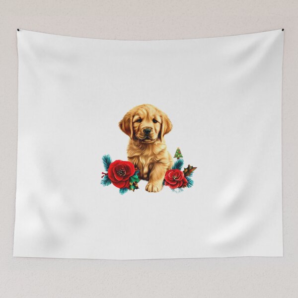 Item preview, Golden Retriever Puppy with Red Camellia Flowers – Detailed Realistic Pet Art designed and sold by Naturalite19.