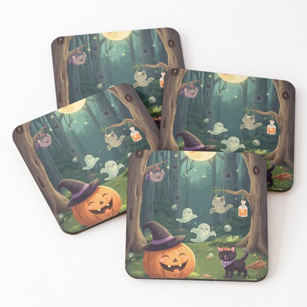 Item preview, Enchanted Forest Halloween Scene Sticker Pack - Cute Witch Pumpkin and Kawaii Ghosts Decals designed and sold by MoonlitDoodles1.