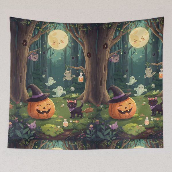 Item preview, Enchanted Forest Halloween Scene Sticker Pack - Cute Witch Pumpkin and Kawaii Ghosts Decals designed and sold by MoonlitDoodles1.